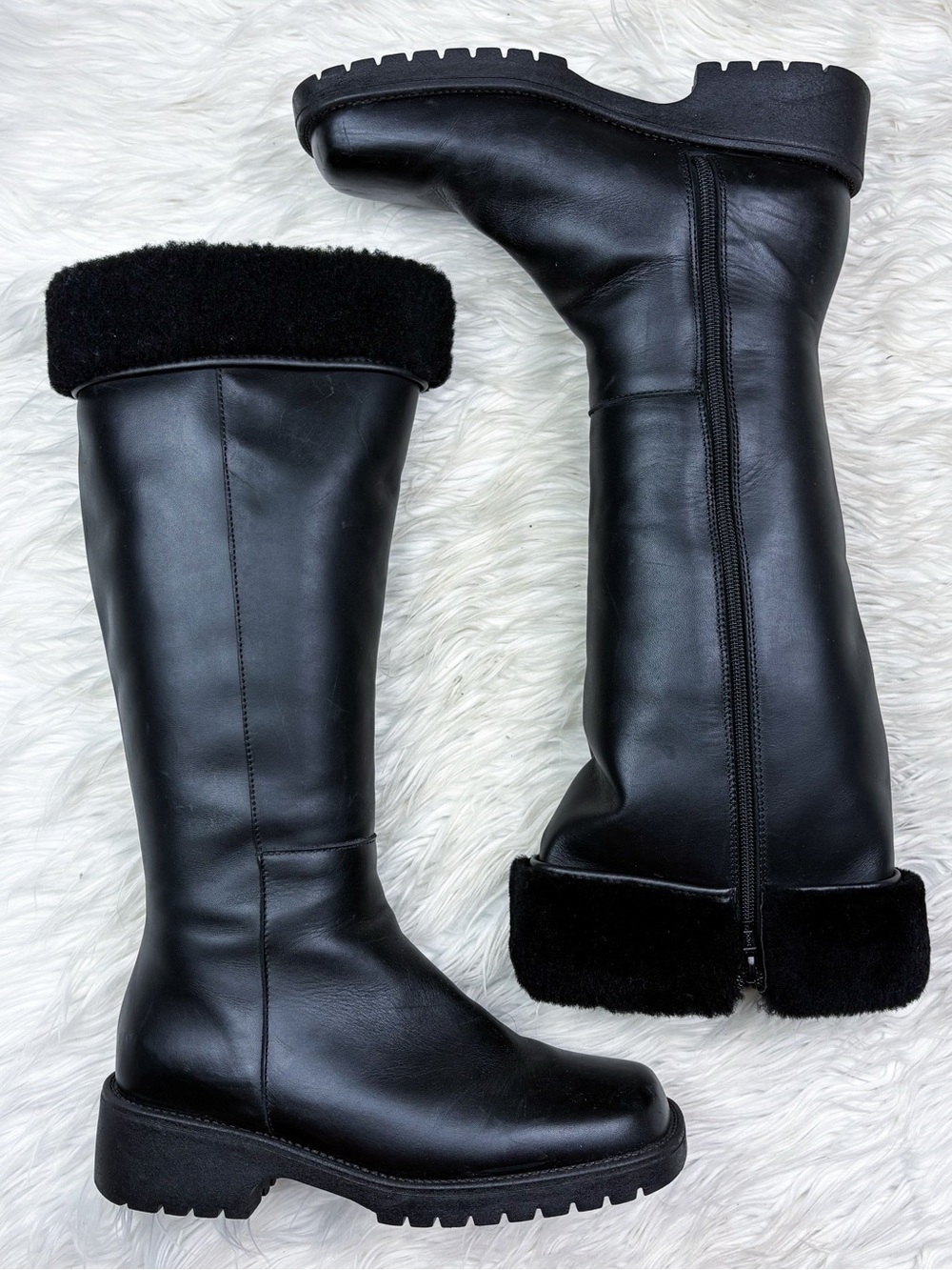 Canada Shearling Fleece Sherpa Lined Waterproof Leather Tall Winter Boots Black